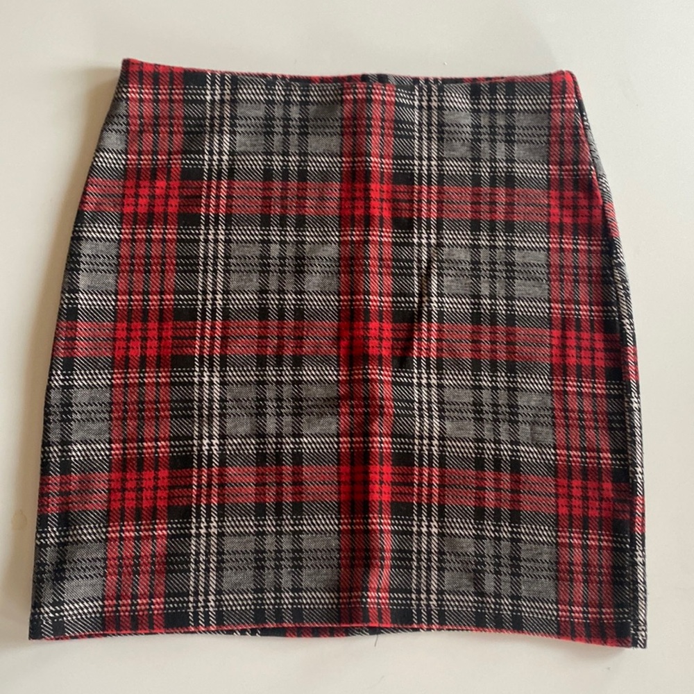 Stretchy Bodycon Skirt Plaid Red & Black Size M